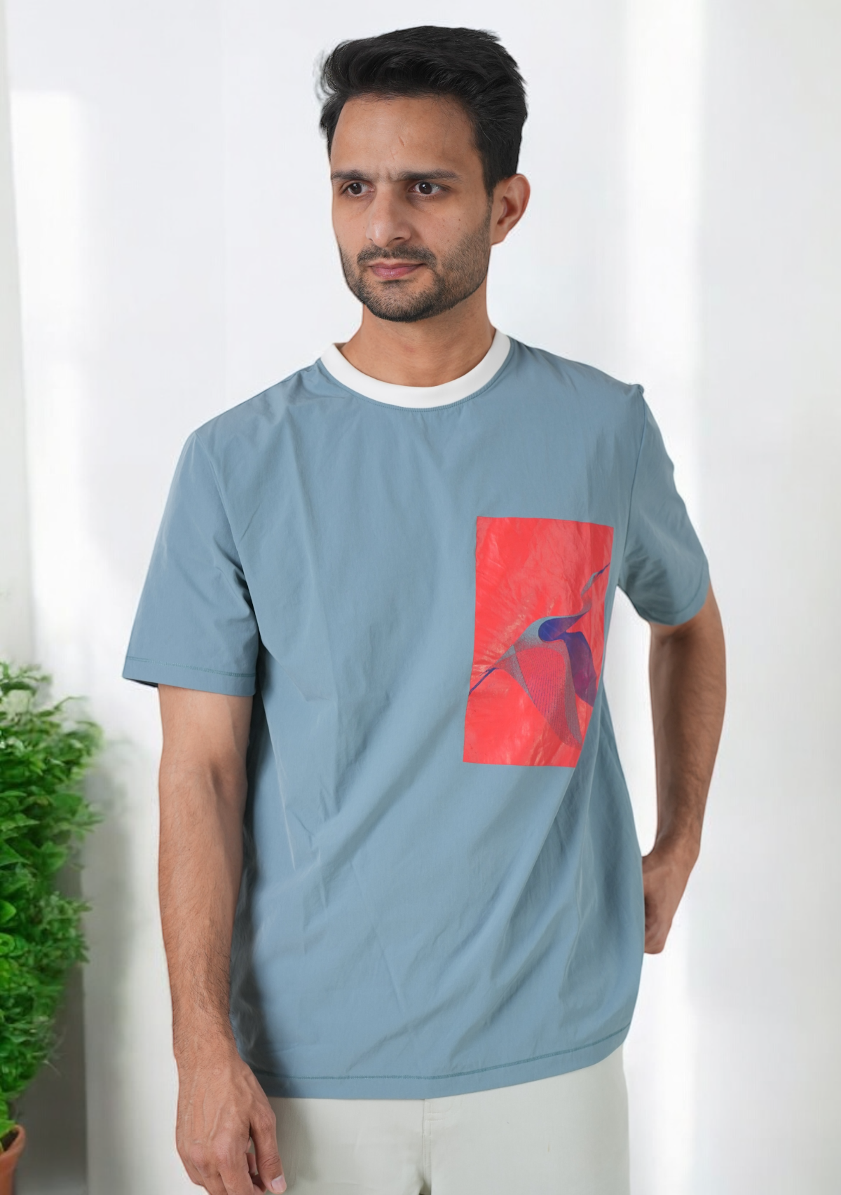 Washed Flying BirdPrint T-shirt