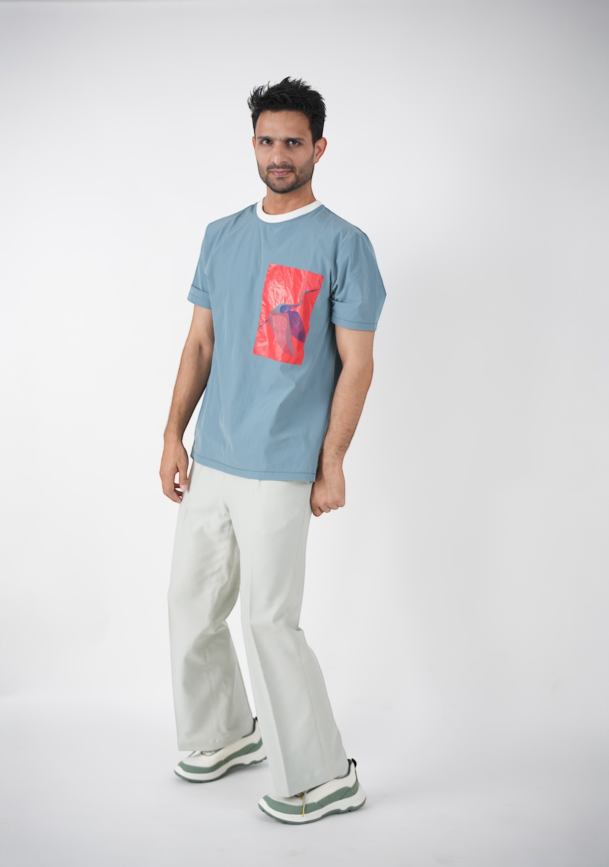 Washed Flying BirdPrint T-shirt