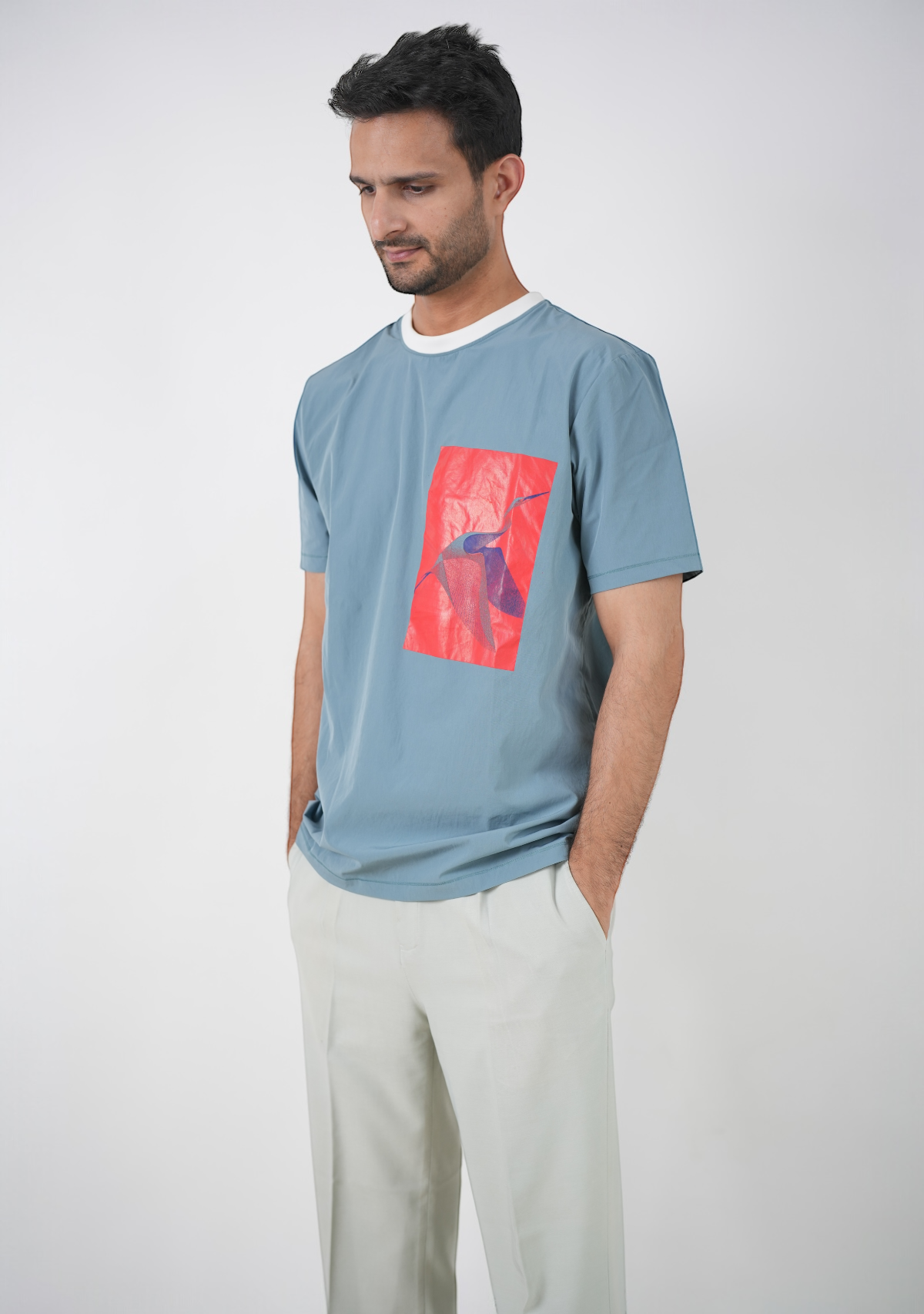 Washed Flying BirdPrint T-shirt