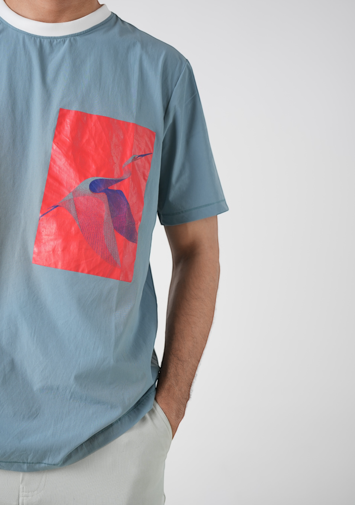 Washed Flying BirdPrint T-shirt