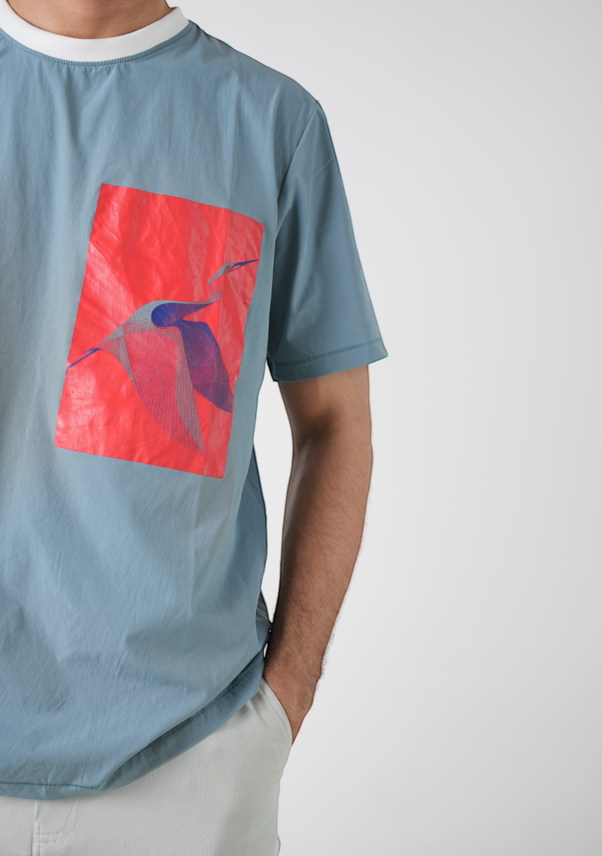 Washed Flying BirdPrint  T-shirt