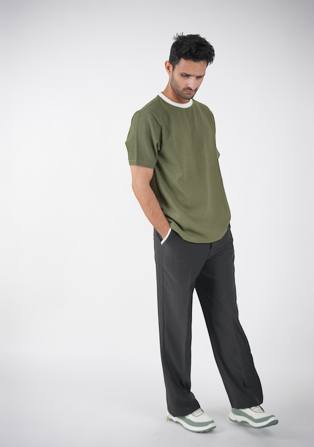 Contrast Ribbed Green Tshirt