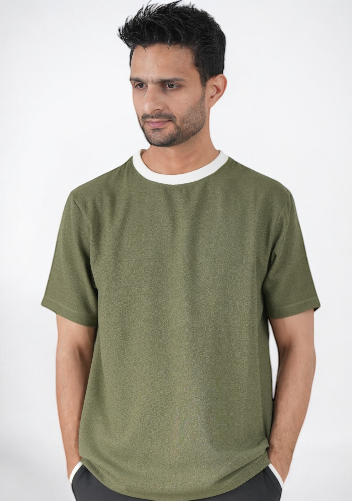 Contrast Ribbed Green Tshirt