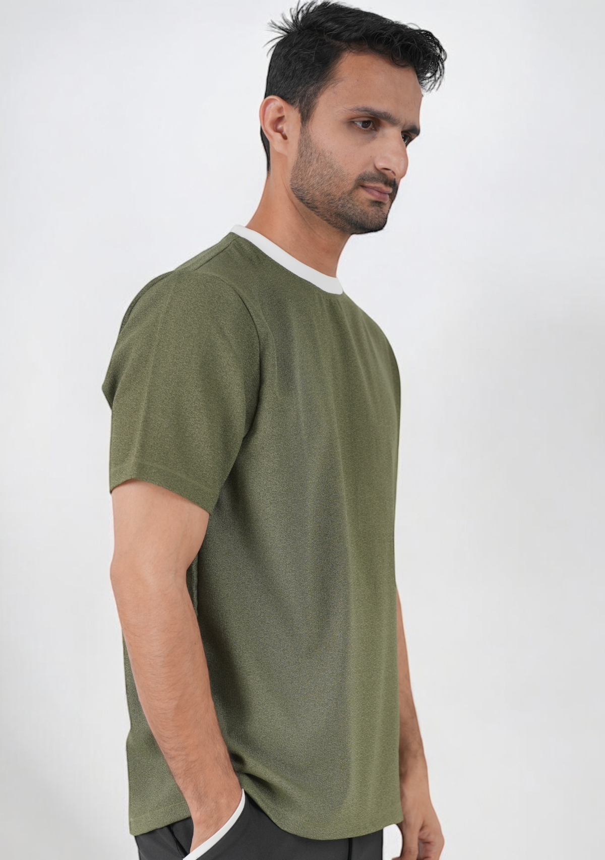 Contrast Ribbed Green Tshirt