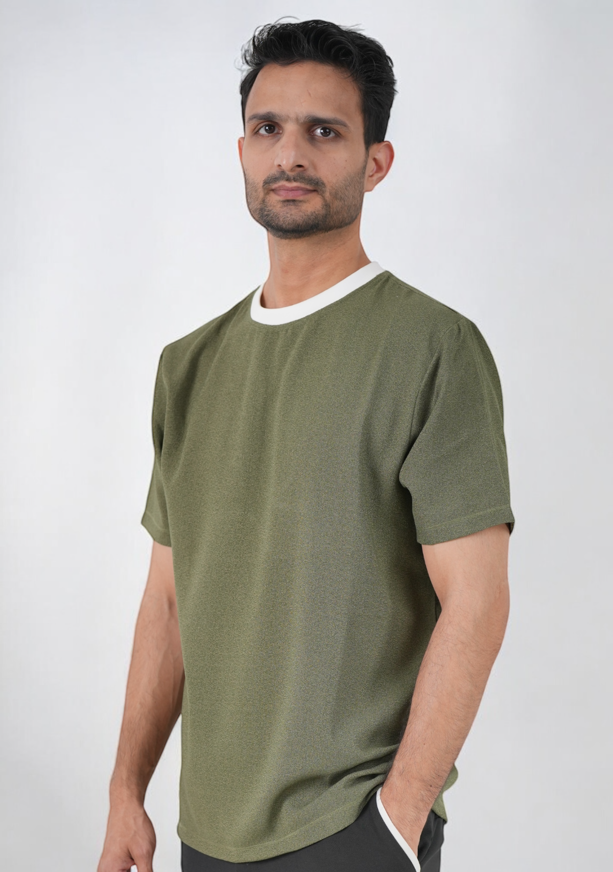 Contrast Ribbed Green Tshirt